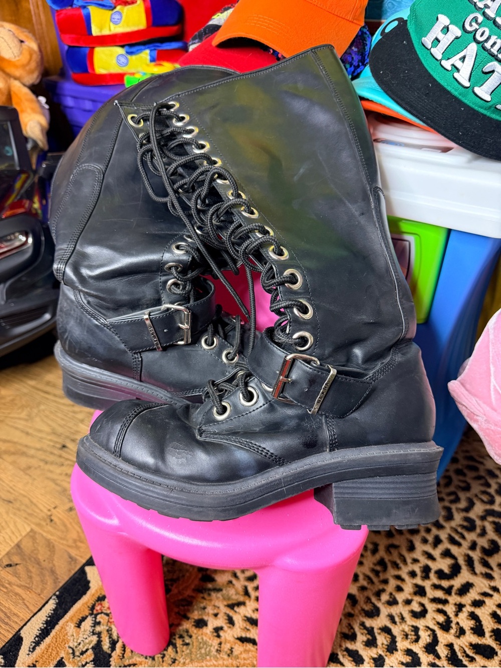 Rare vintage NaNa Black Lace-Up Buckle Combat Boots